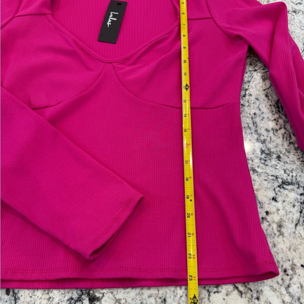 Lulus Hot Pink Ribbed Top XL NWT | Bustier Style Long Sleeve - Picture 7 of 9